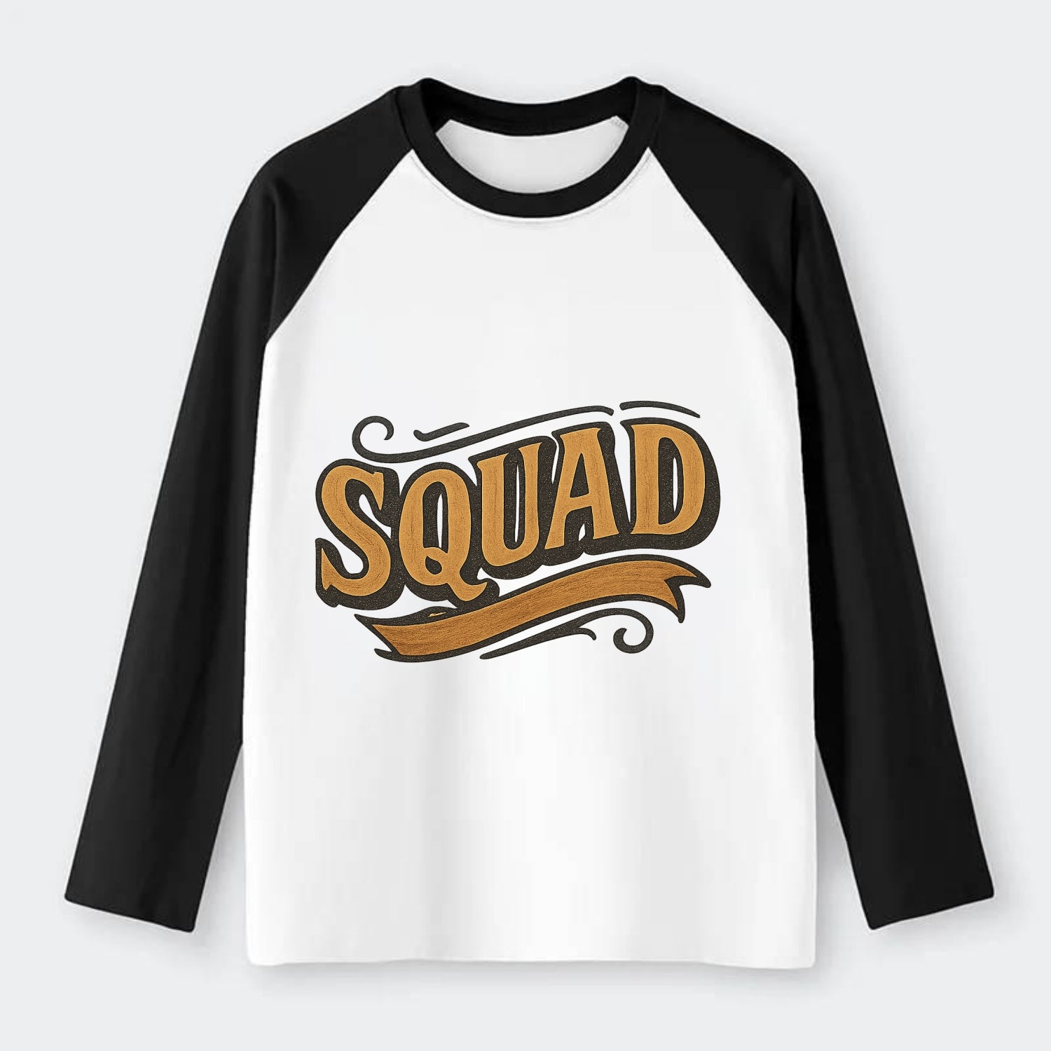 Bold typography design - "SQUAD" - your crew, your people - Raglan Long Sleeve T-Shirt - Black
