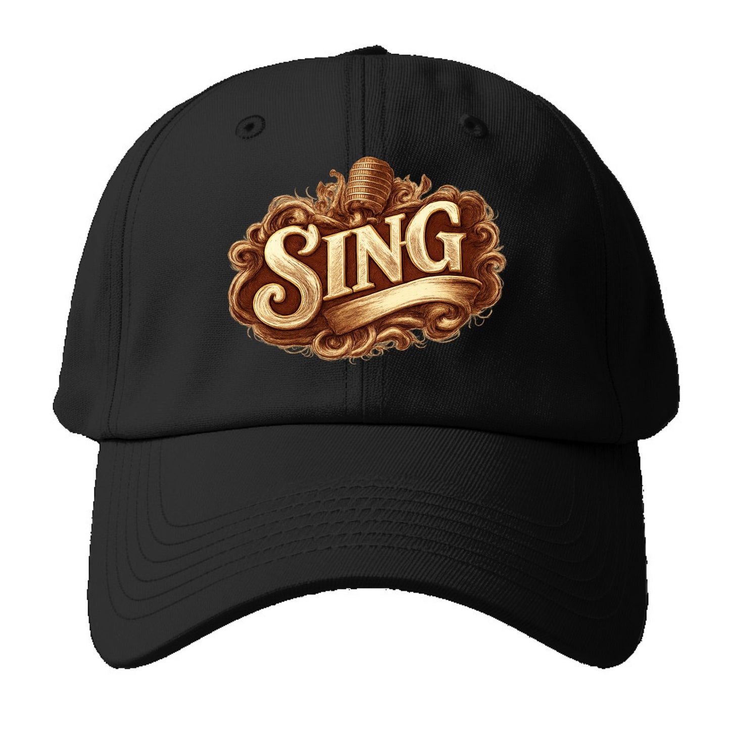 Bold typography design - "SING" - vocal expression, musical soul - Baseball Cap - Black