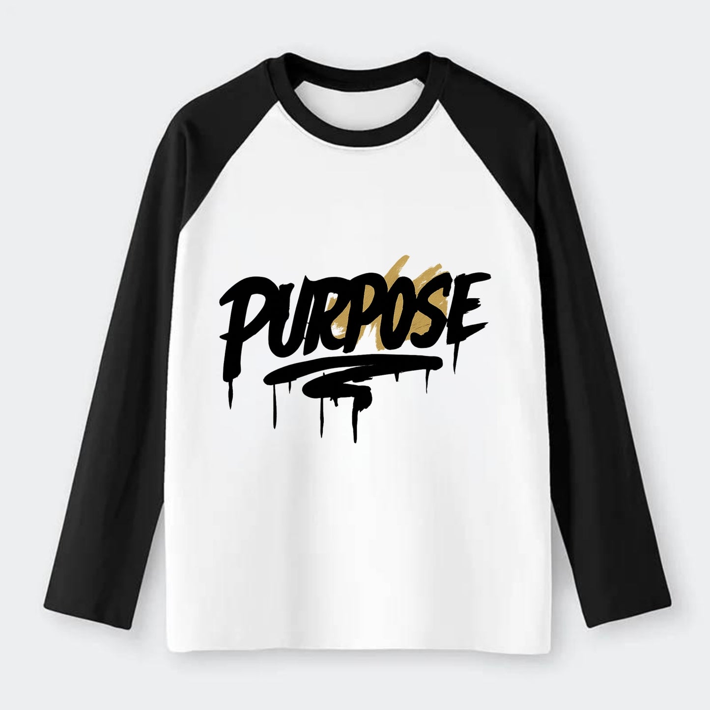 Bold typography design - "PURPOSE" - reason for being - Raglan Long Sleeve T-Shirt - Black