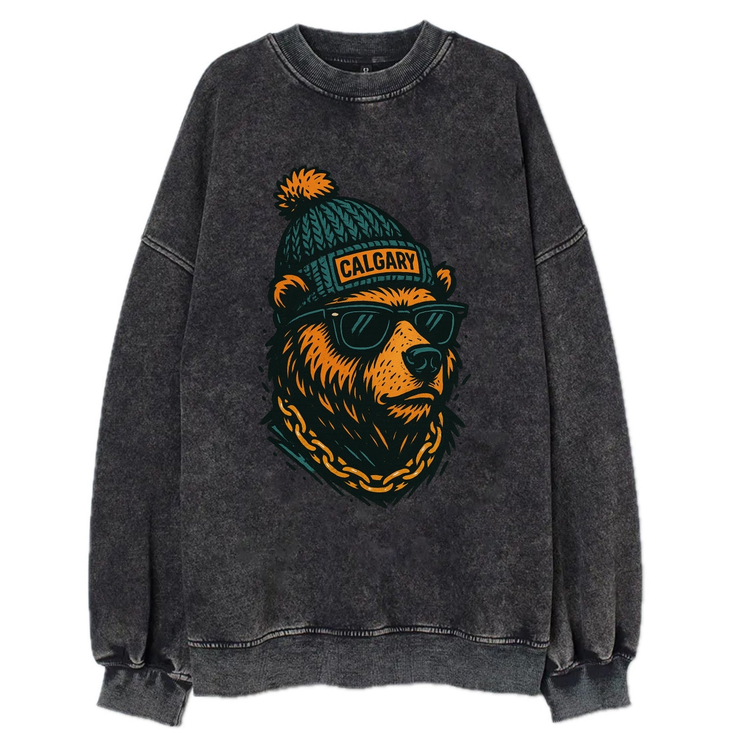 Calgary Grizzly Bear wearing Calgary bea - Vintage Sweatshirt - Black