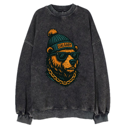 Calgary Grizzly Bear wearing Calgary bea - Vintage Sweatshirt - Black