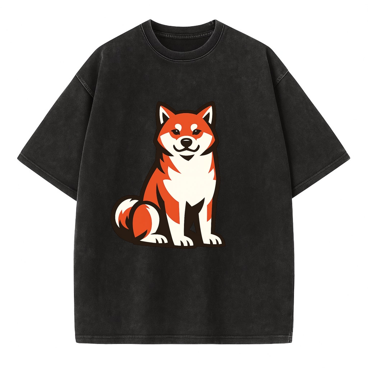 Sitting Shiba Inu Emblem - Vintage T-shirt - Black