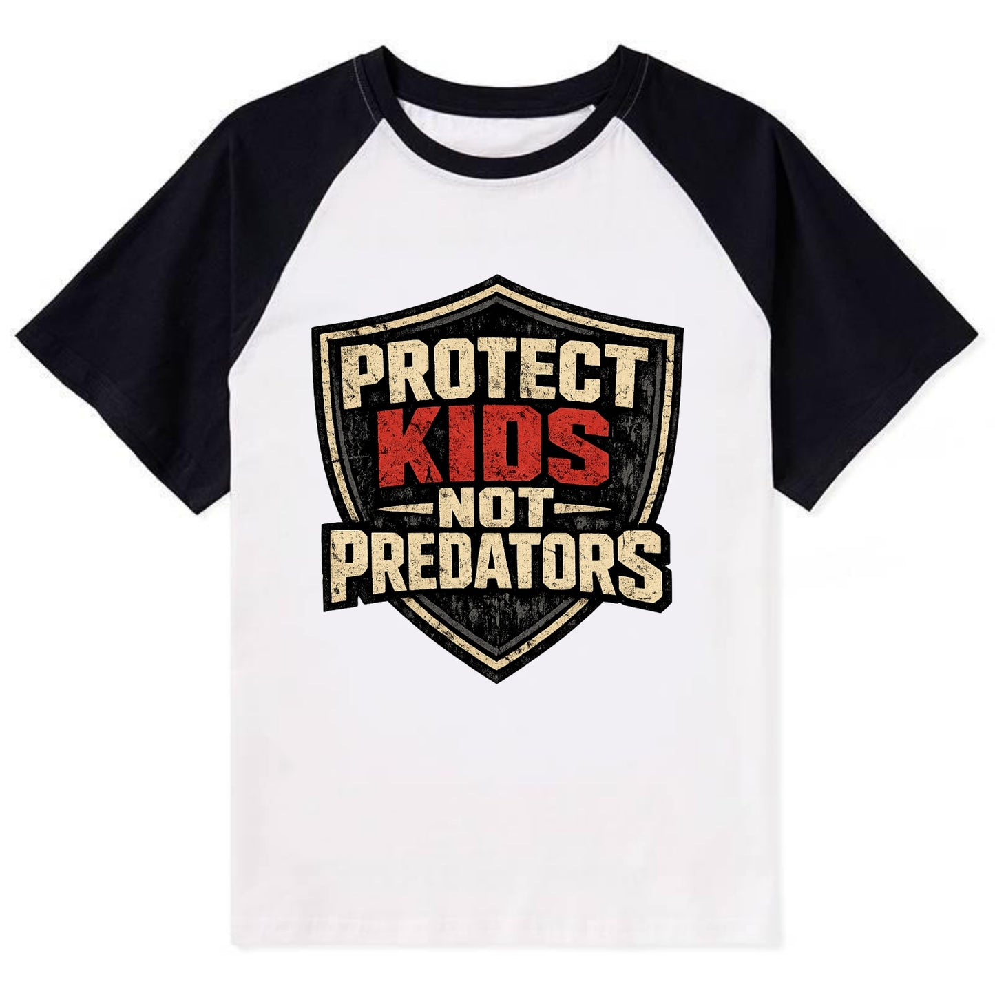 Protect Kids Not Predators - Contrast Raglan T-shirt - Black