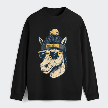 Missouri Mule wearing Kansas City beanie with pom pom and wayfarer - Classic Long Sleeve Shirt - Black