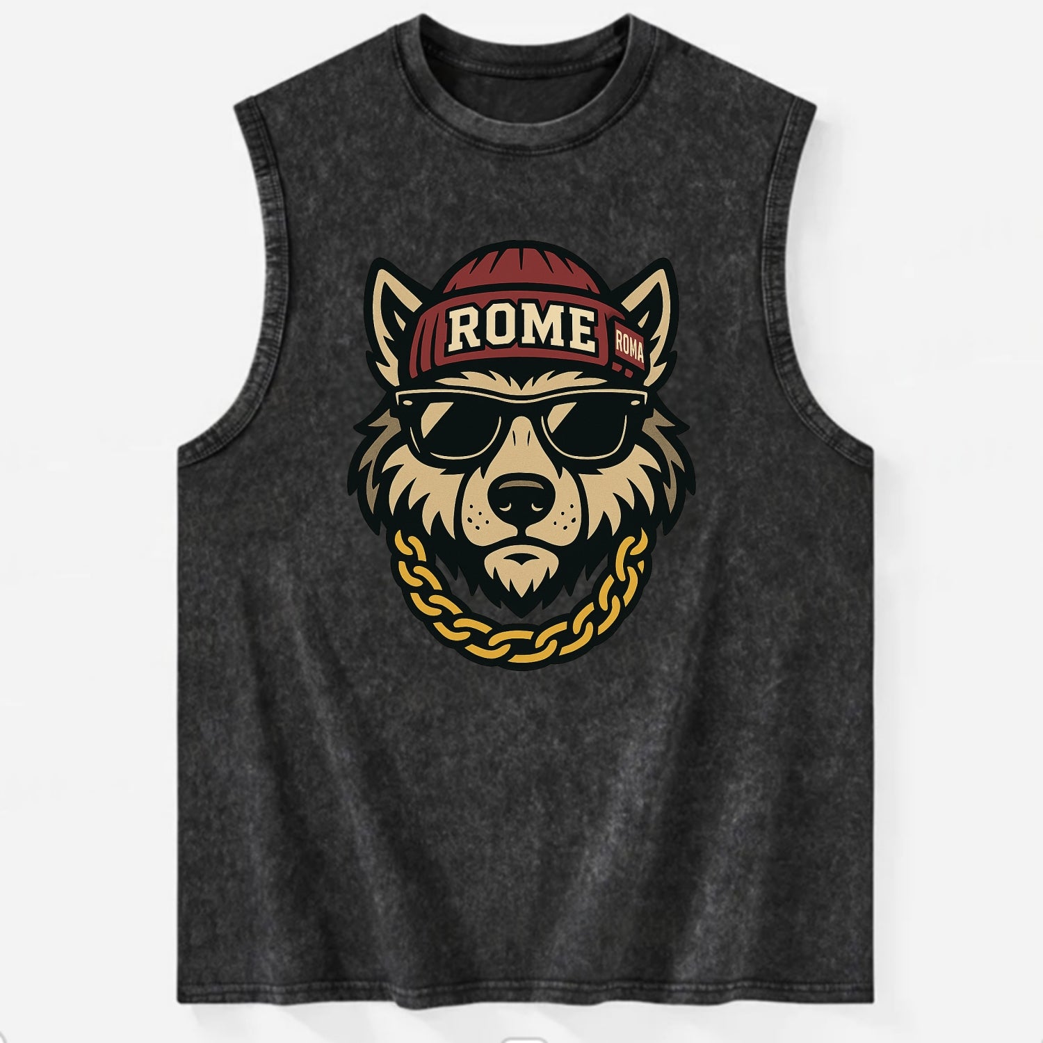 Rome Wolf - Vintage Washed Tank - Black