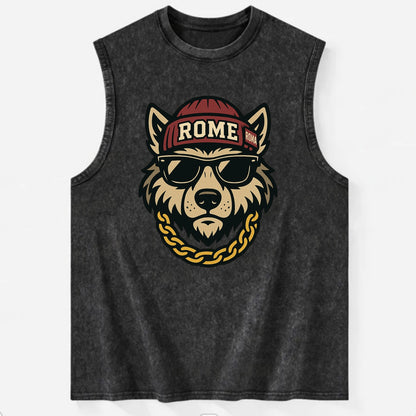 Rome Wolf - Vintage Washed Tank - Black