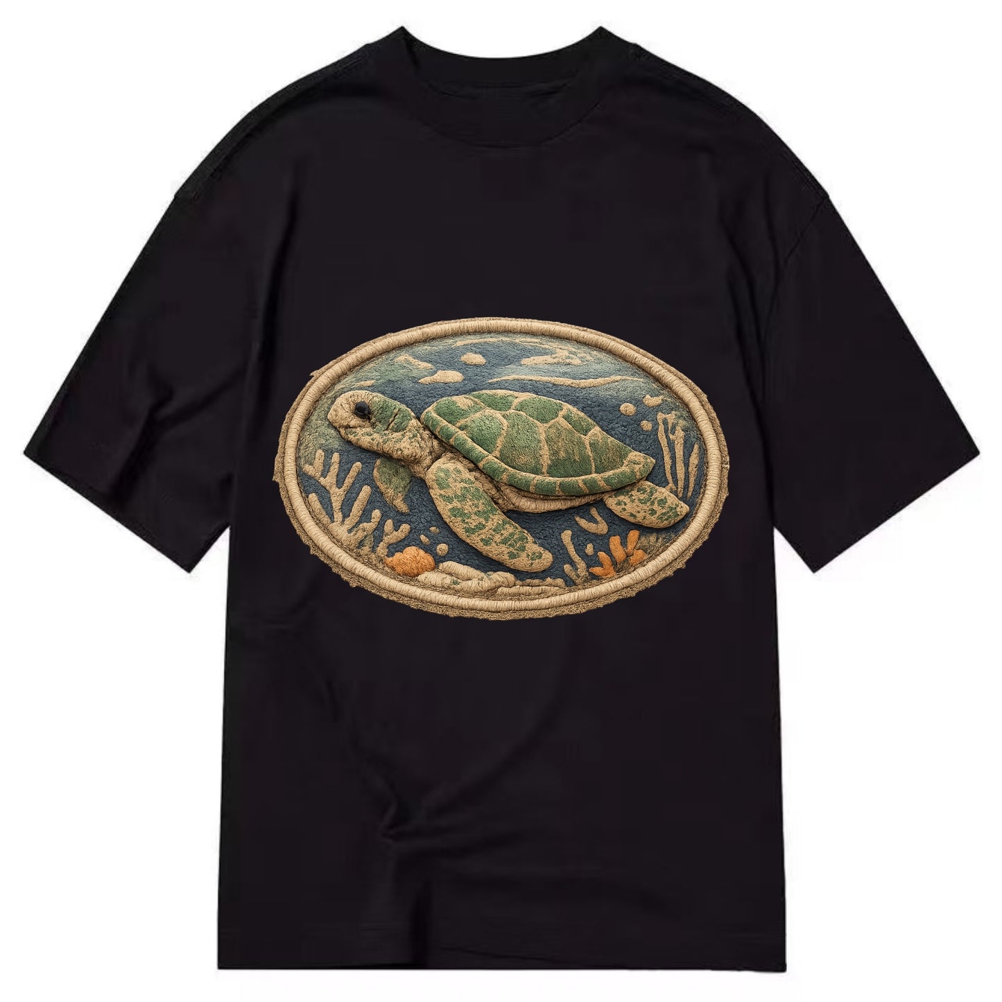 SEA TURTLE - swimming turtle in green and blue , ocean life - Classic T-shirt - Black