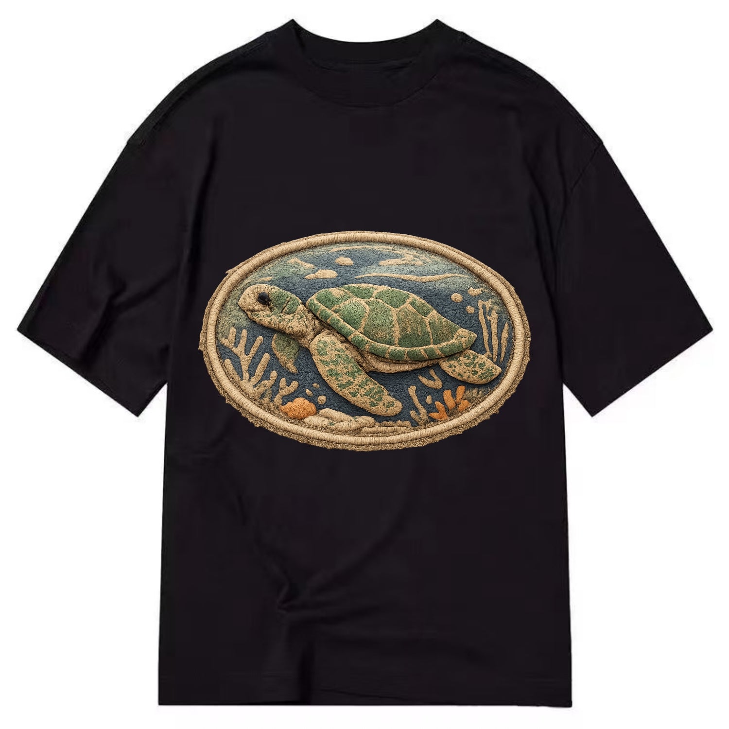SEA TURTLE - swimming turtle in green and blue , ocean life - Classic T-shirt - Black