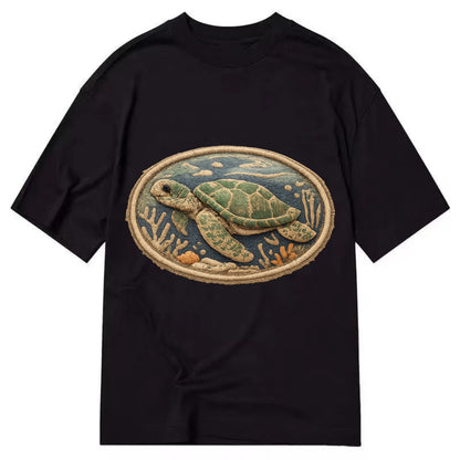 SEA TURTLE - swimming turtle in green and blue , ocean life - Classic T-shirt - Black