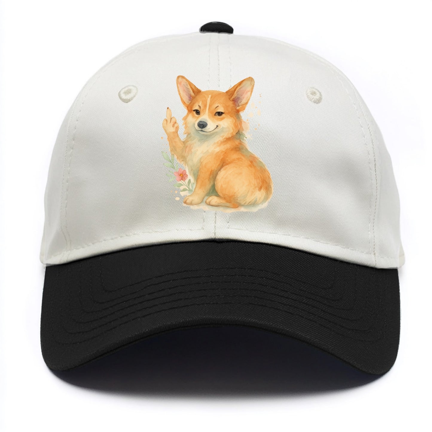 Corgi short legs and fluffy butt, one stubby paw up with sass - Two Tone Cap - Black