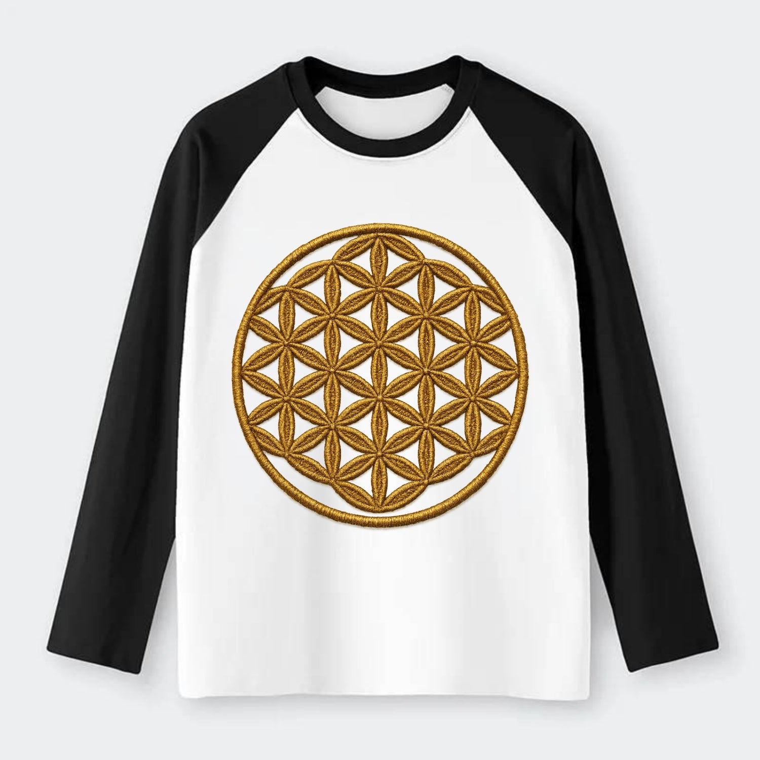 Flower of Life  - Raglan Long Sleeve T-Shirt - Black