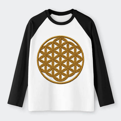 Flower of Life  - Raglan Long Sleeve T-Shirt - Black