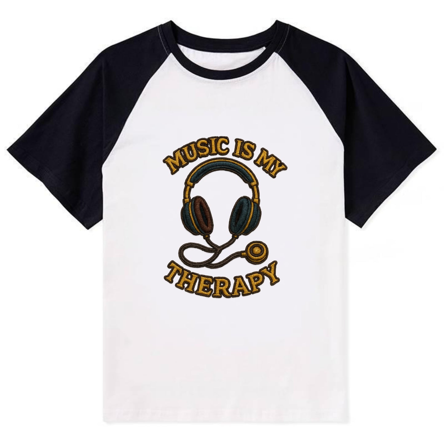 Music Is My Therapy  - Contrast Raglan T-shirt - Black
