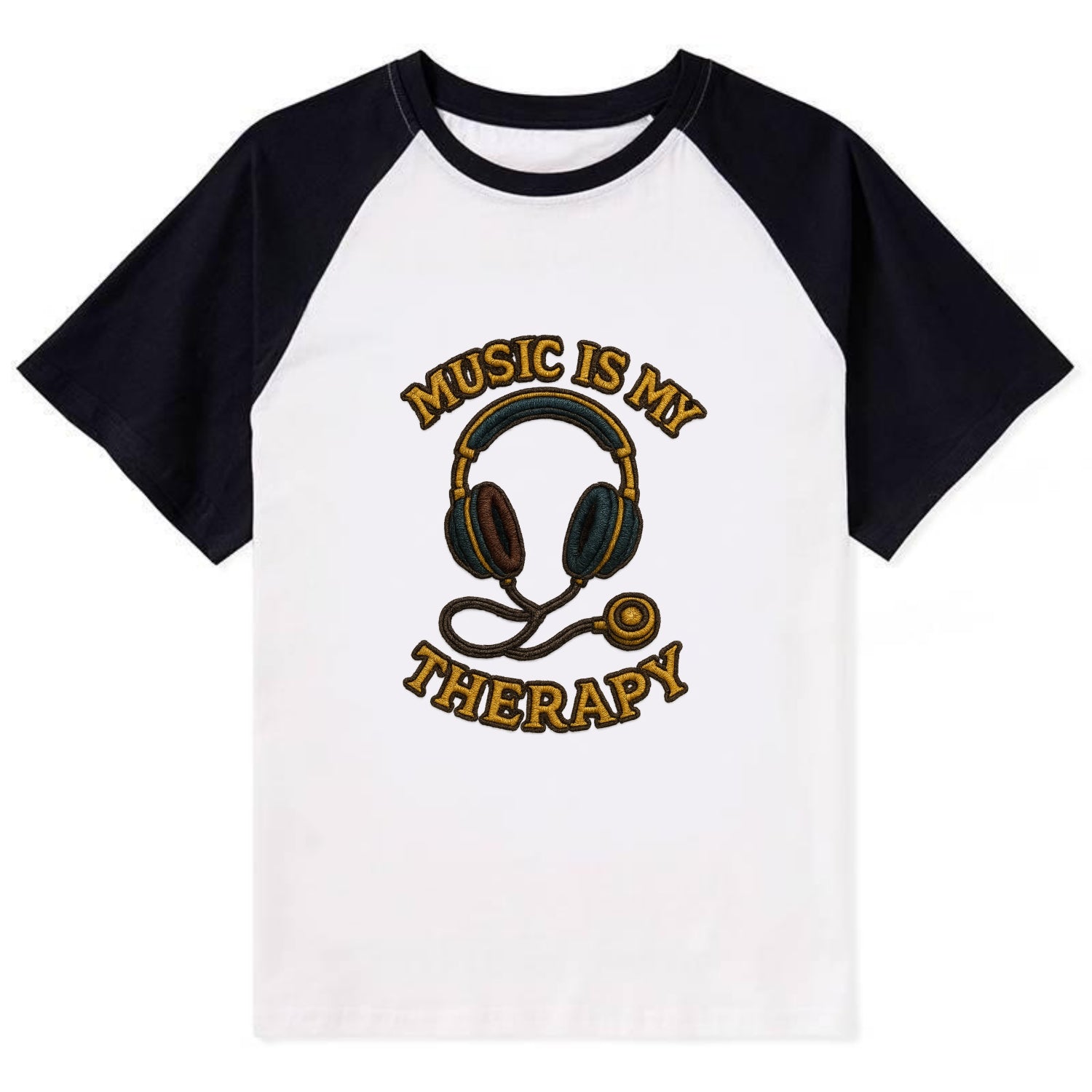 Music Is My Therapy  - Contrast Raglan T-shirt - Black