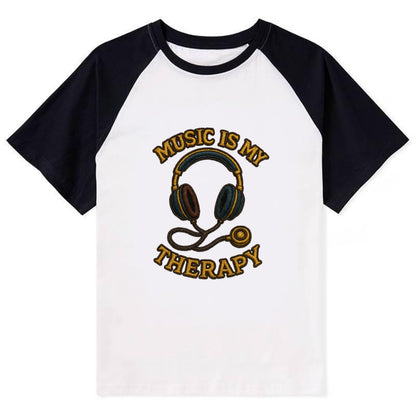 Music Is My Therapy  - Contrast Raglan T-shirt - Black
