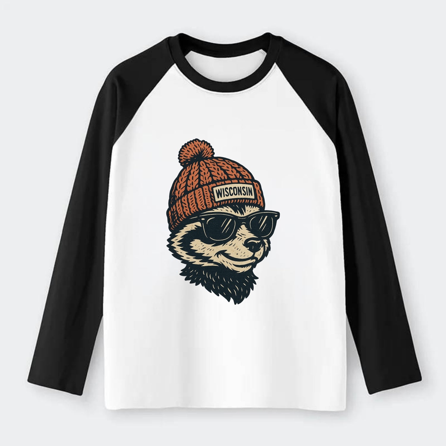 Madison Badge - Raglan Long Sleeve T-Shirt - Black