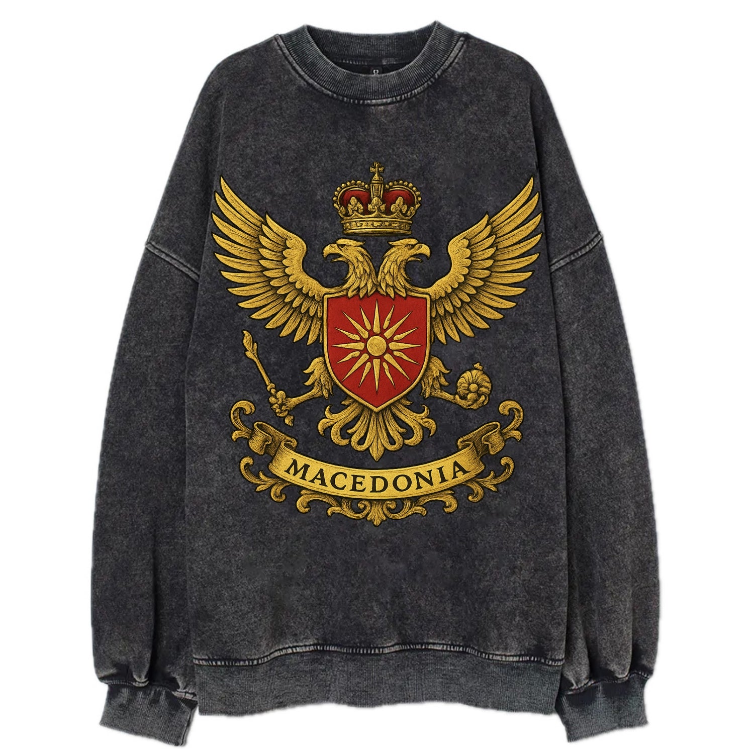 Macedonia Heritage Badge  - Vintage Sweatshirt - Black