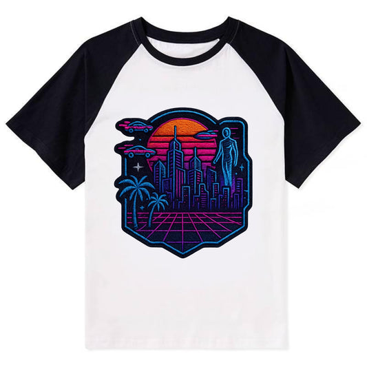 Cyberpunk City - Contrast Raglan T-shirt - Black
