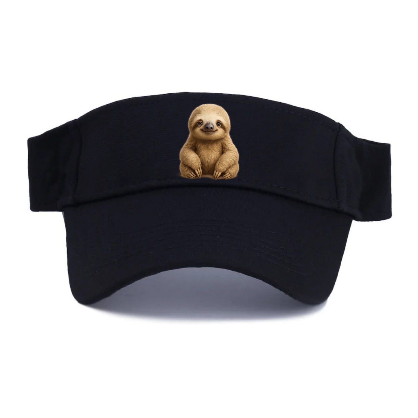 Baby Sloth - tan fur, long arms, peaceful smile, gentle eyes, front-facing, zen master baby - Visor - Black