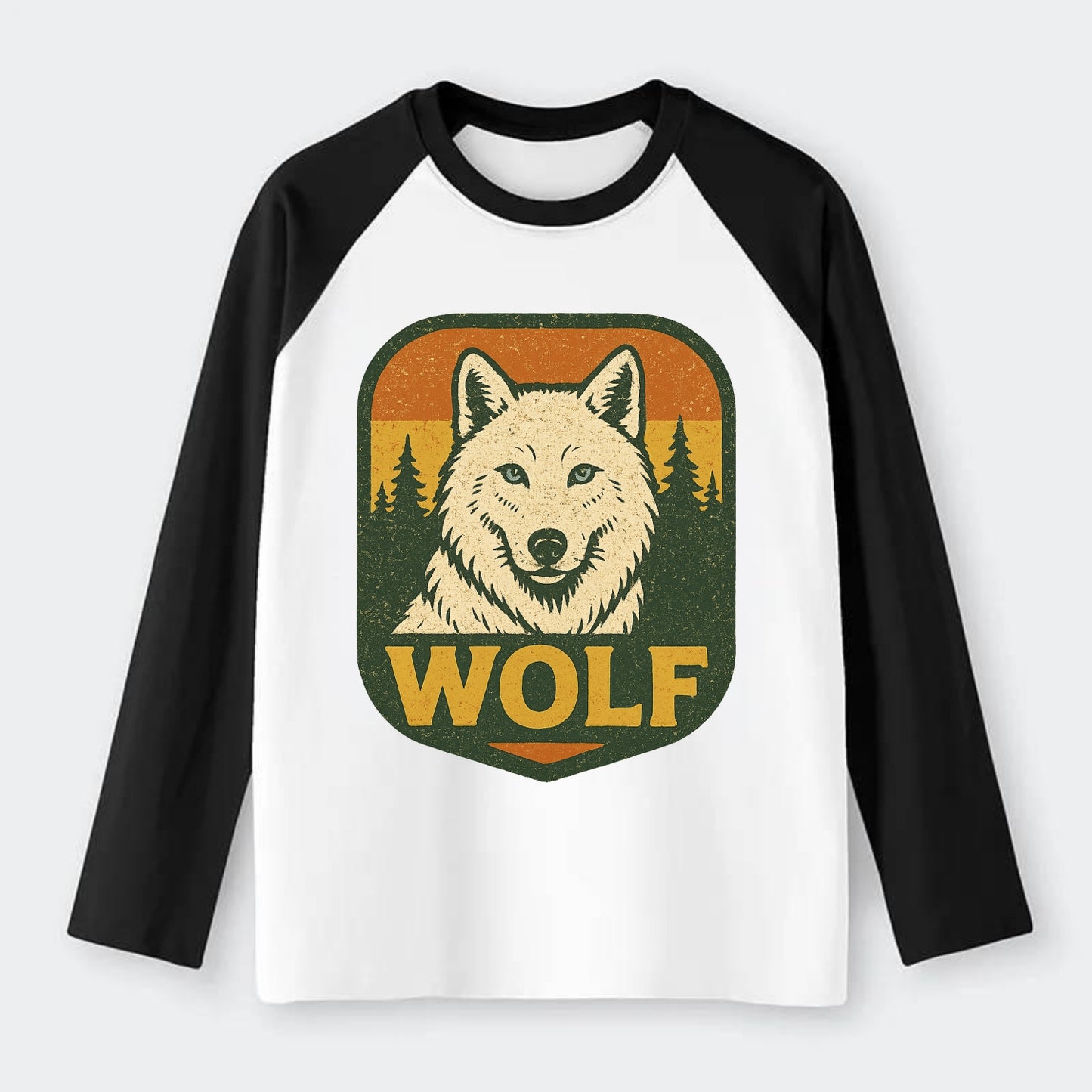 Arctic White Wolf  - Raglan Long Sleeve T-Shirt - Black