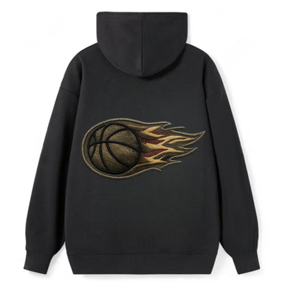 BASKETBALL FLAMING BALL - basketball with flames in orange and red , - Classic Pullover Hoodie - Black