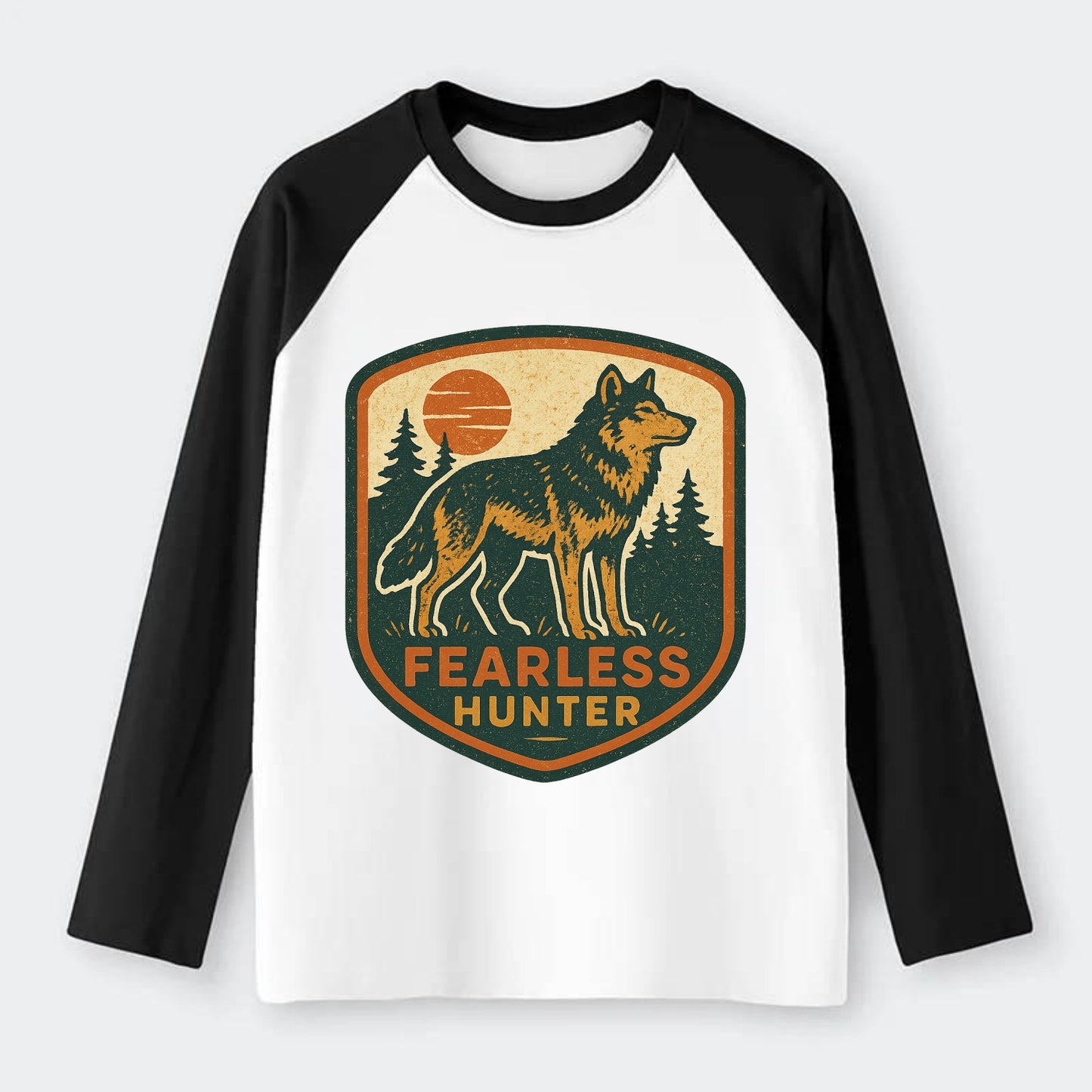 Fearless Hunter  - Raglan Long Sleeve T-Shirt - Black