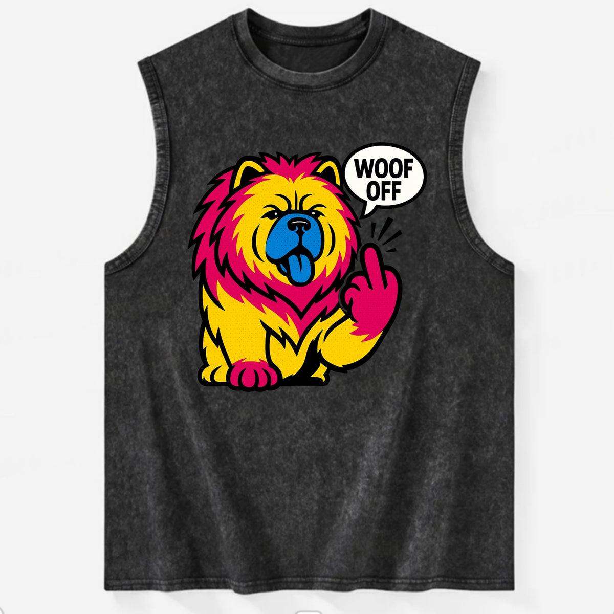 Chow Chow with lion mane and blue-black tongue, fluffy dignified paw up with - Vintage Washed Tank - Black