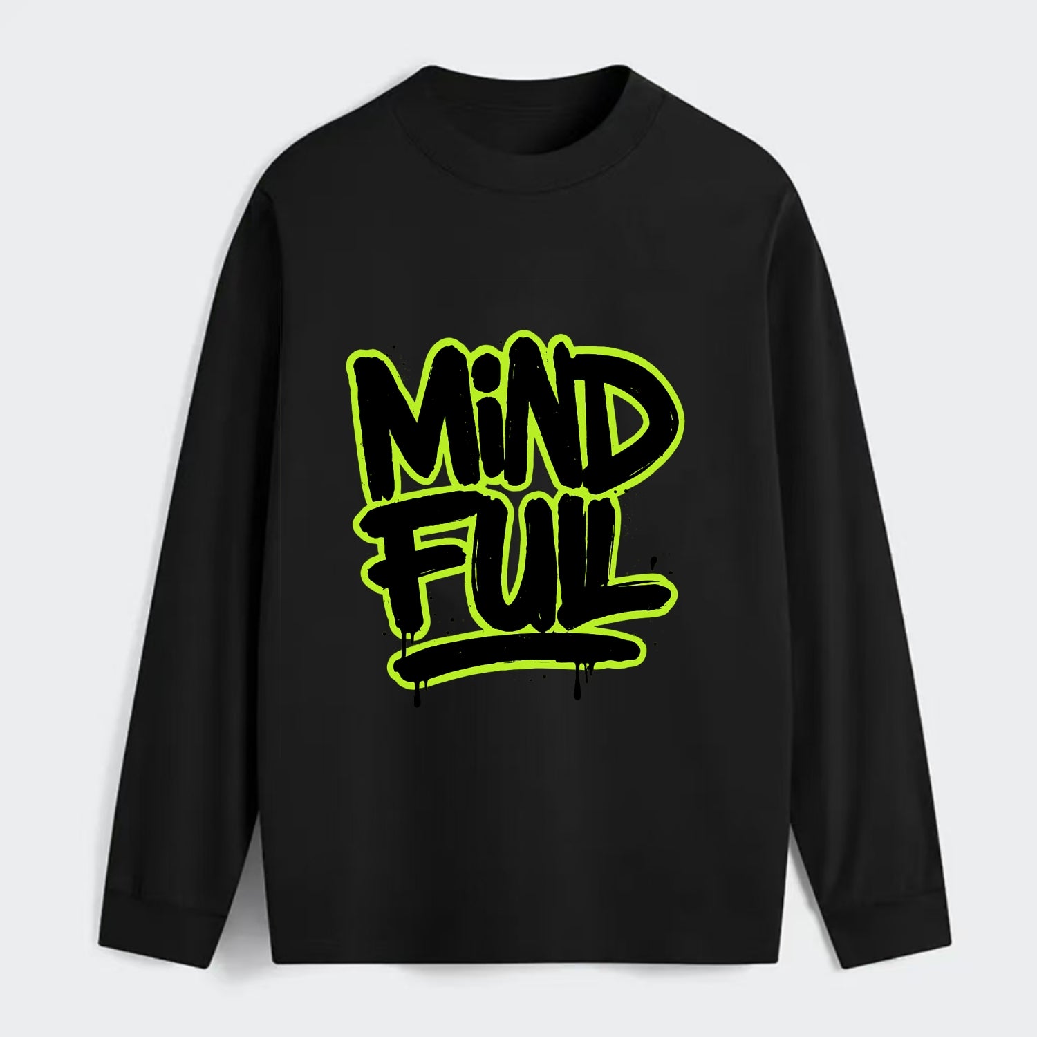 Bold typography design - "MINDFUL" - present awareness, conscious living - Classic Long Sleeve Shirt - Black