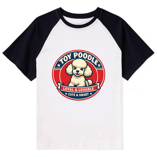 Elegant Poodle Emblem - Contrast Raglan T-shirt - Black