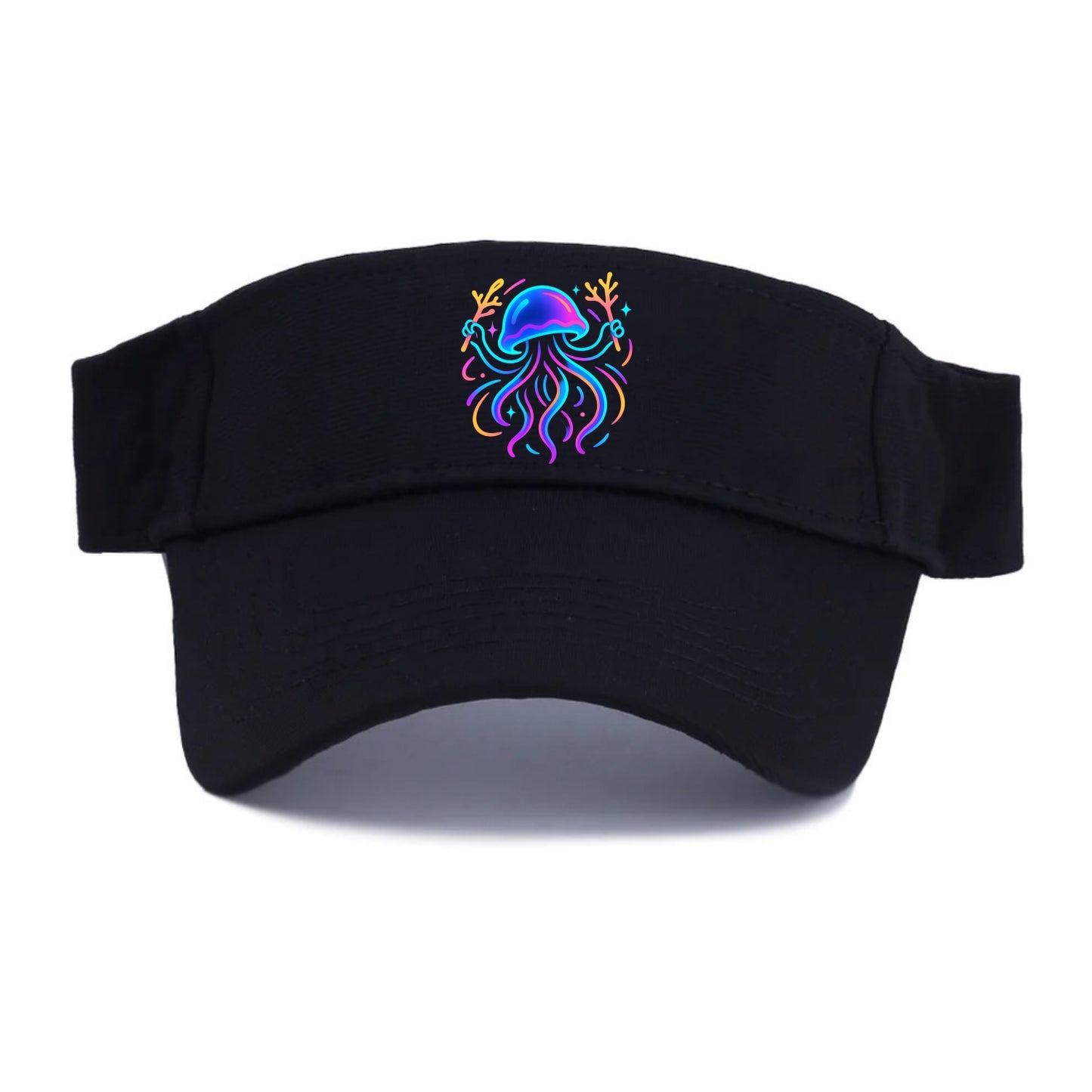 Jellyfish conducting a glow orchestra using coral batons in deep ocean concert hall - Visor - Black