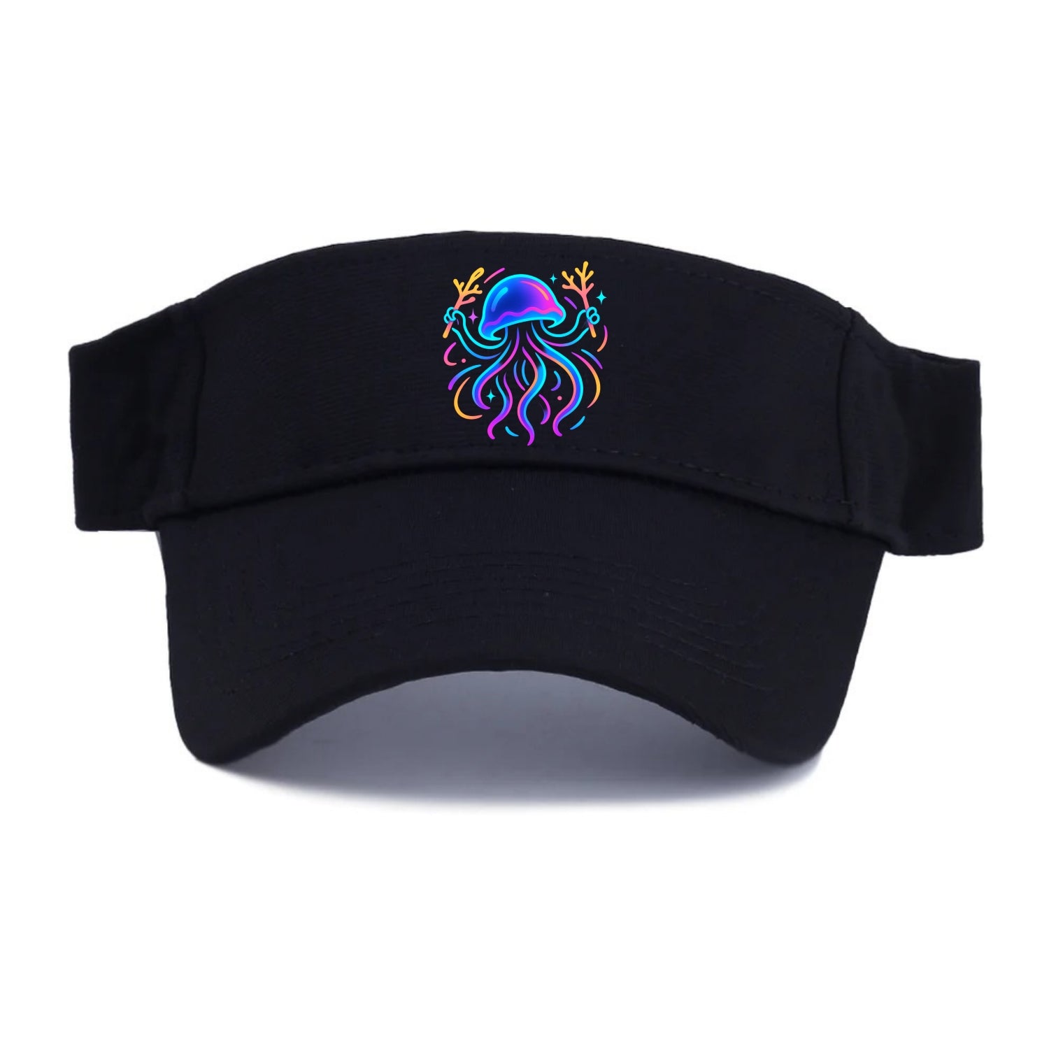 Jellyfish conducting a glow orchestra using coral batons in deep ocean concert hall - Visor - Black