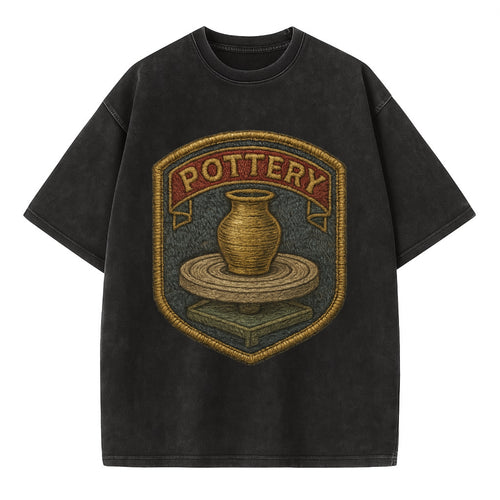 Pottery wheel with clay vessel - ceramicist symbol - Vintage T-shirt