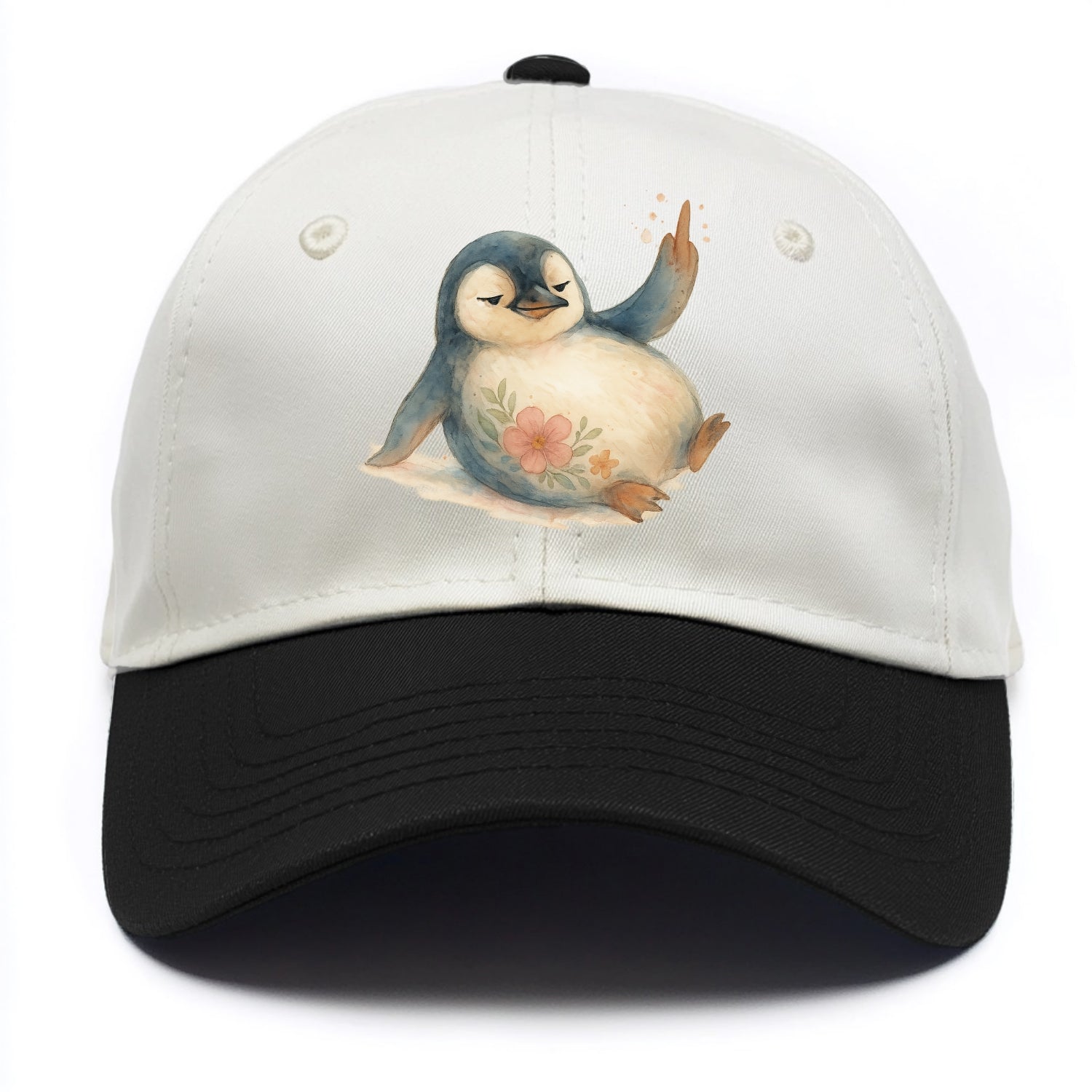 chubby penguin sliding on belly, one flipper up giving attitude - Two Tone Cap - Black