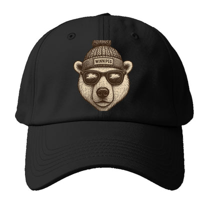 Winnipeg Polar Bear wearing Winnipeg beanie with pom pom and wayfarer - Baseball Cap For Big Heads - Black