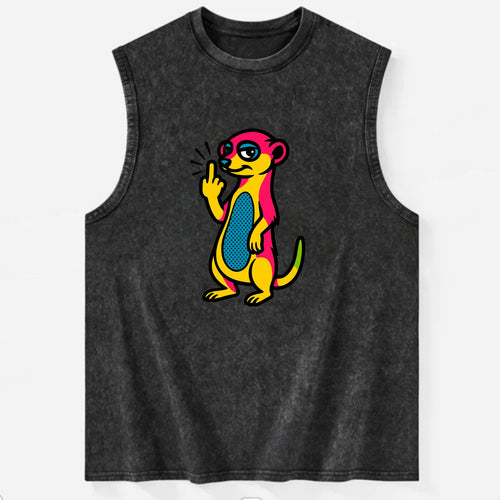 cute meerkat standing guard on hind legs, one front paw raised in sassy salute - Vintage Washed Tank
