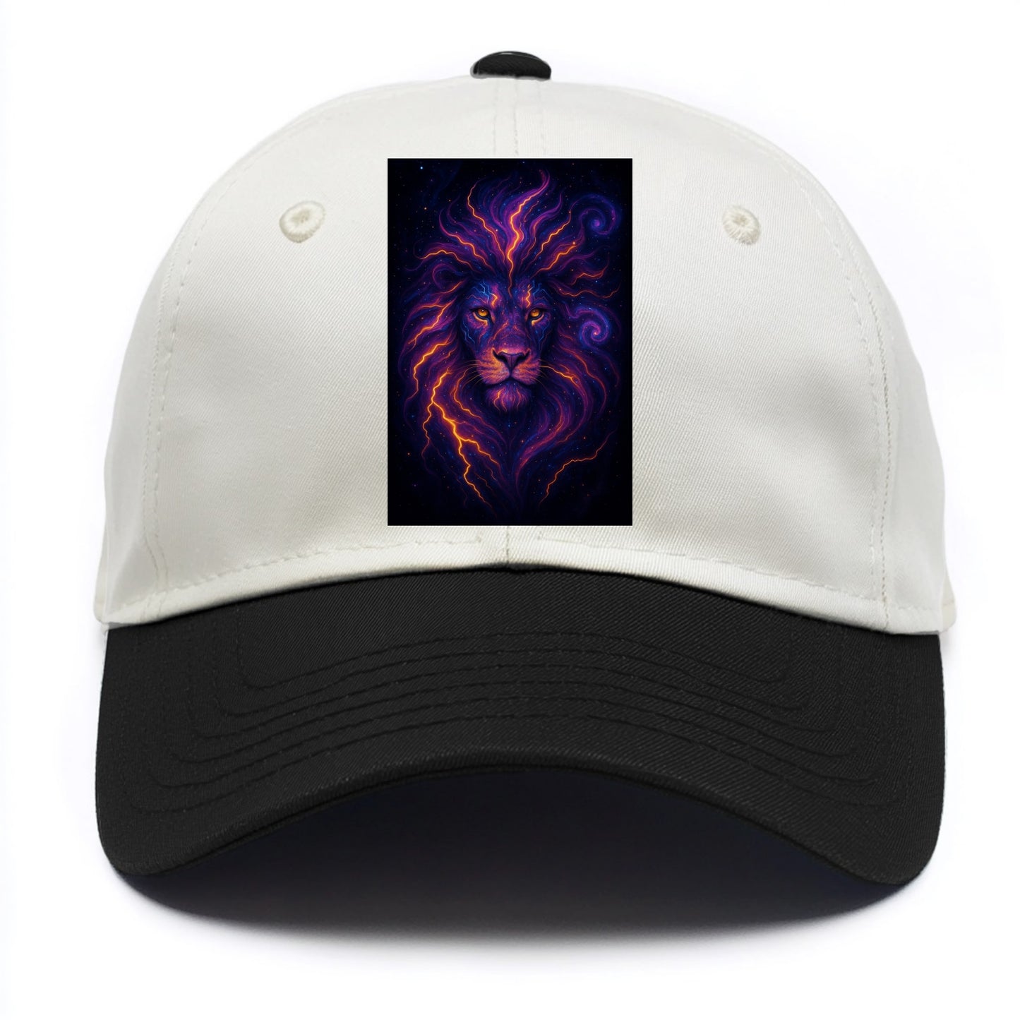 Regal lion with mane made of electric currents, neon yellow and hot pink energy - Two Tone Cap - Black