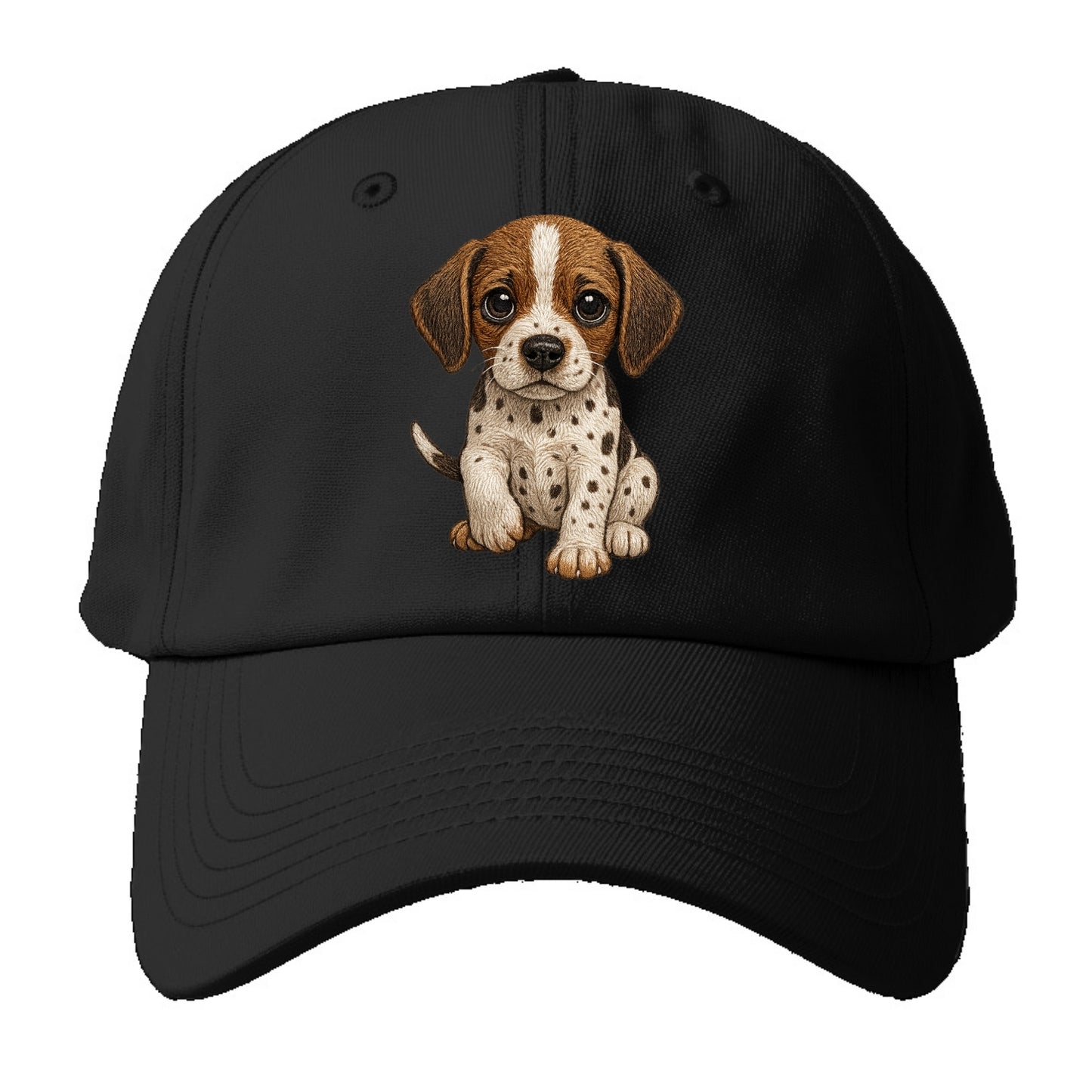 Baby Pointer Puppy - spotted coat, noble stance, alert eyes, front-facing, pointing - Baseball Cap - Black