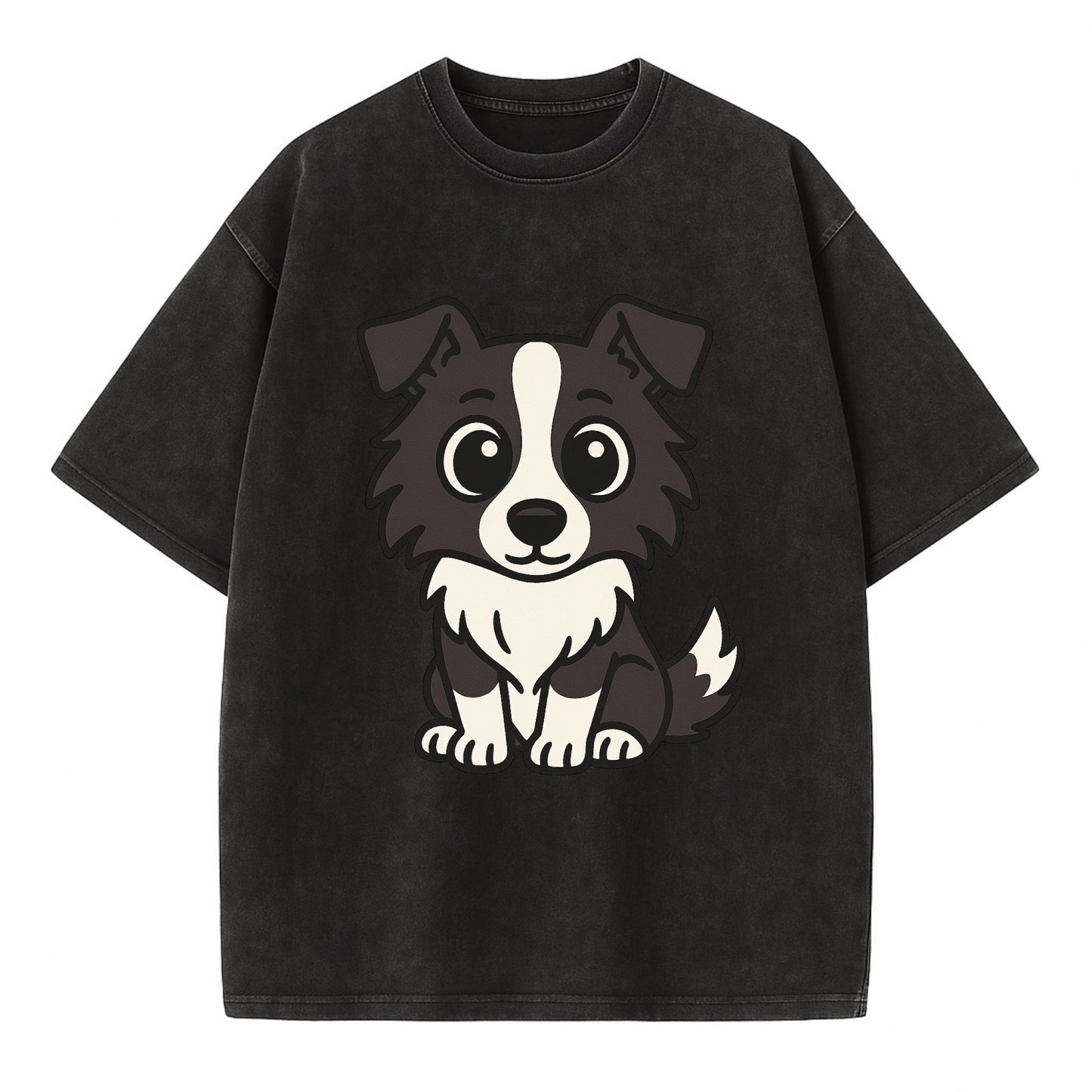 Border Collie - Intense stare sitting pose - Vintage T-shirt - Black