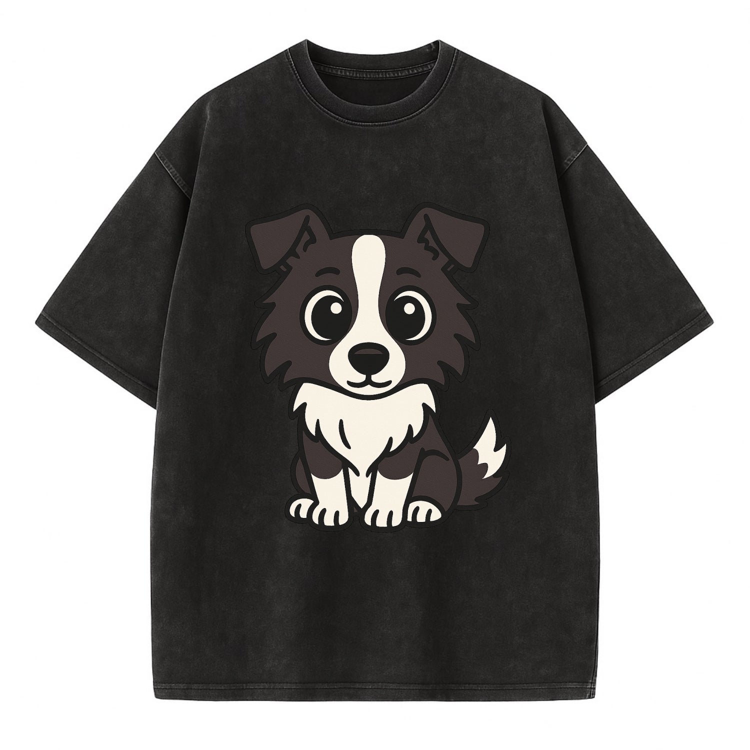 Border Collie - Intense stare sitting pose - Vintage T-shirt - Black