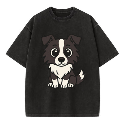 Border Collie - Intense stare sitting pose - Vintage T-shirt - Black