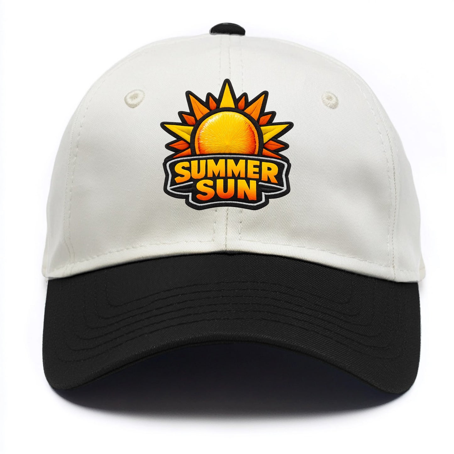 SUMMER SUN - bright sun with rays in yellow and orange , hot season - Two Tone Cap - Black