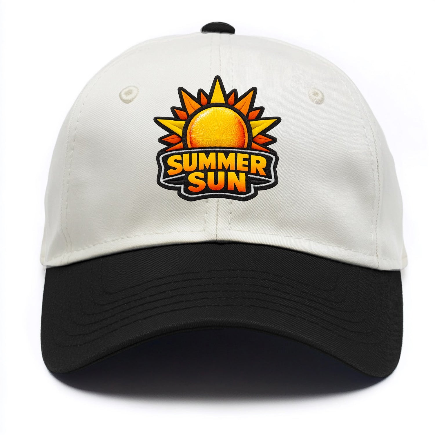 SUMMER SUN - bright sun with rays in yellow and orange , hot season - Two Tone Cap - Black