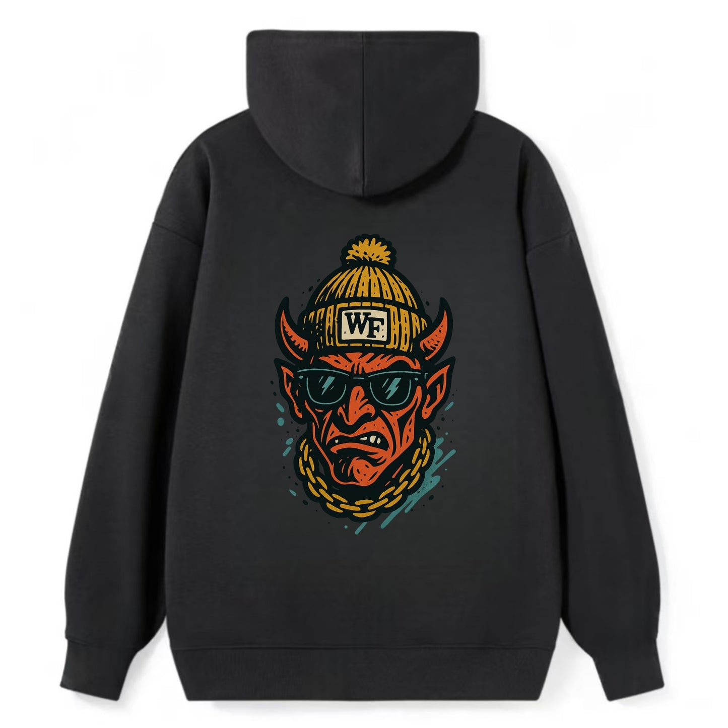 Winston-Salem Demon wearing Wake Forest beanie with WF patch - Classic Pullover Hoodie - Black