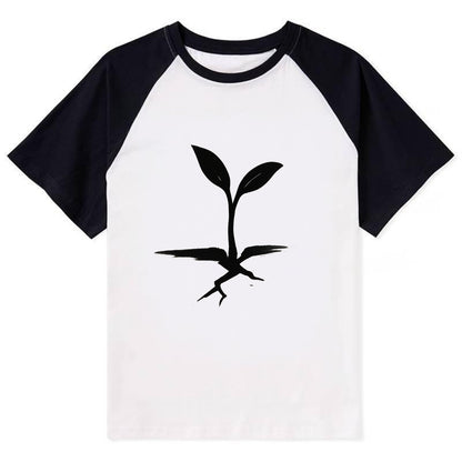 Seedling breaking through concrete - persistence ink brushstrokes - Contrast Raglan T-shirt - Black