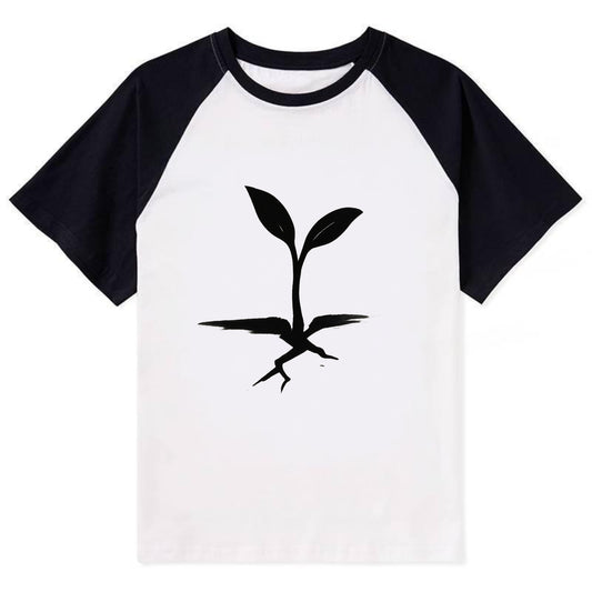 Seedling breaking through concrete - persistence ink brushstrokes - Contrast Raglan T-shirt - Black