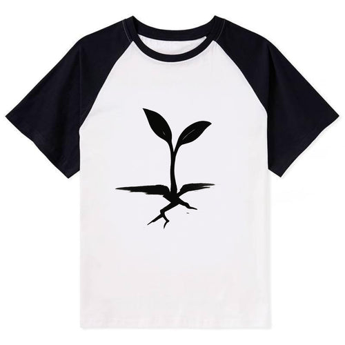 Seedling breaking through concrete - persistence ink brushstrokes - Contrast Raglan T-shirt