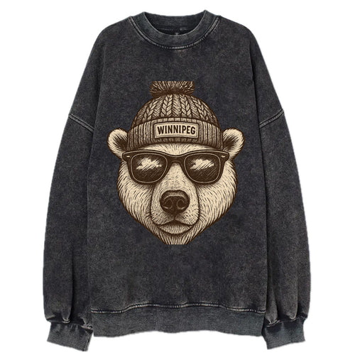 Winnipeg Polar Bear wearing Winnipeg beanie with pom pom and wayfarer - Vintage Sweatshirt