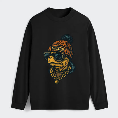 Tucson Desert Tortoise wearing Tucson beanie with pom pom and wayfarer - Classic Long Sleeve Shirt - Black