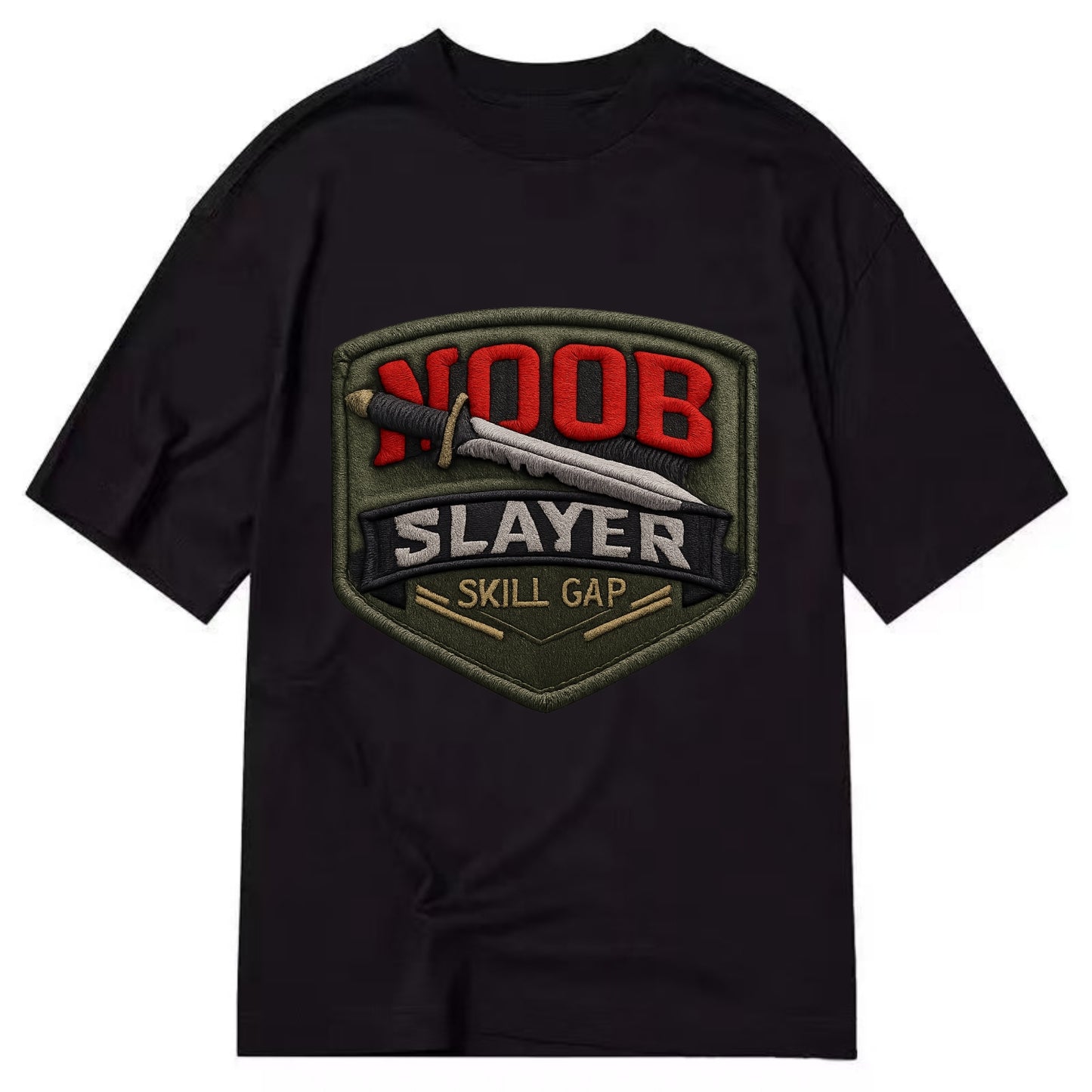 NOOB SLAYER - sword through noob text in red and silver , skill gap - Classic T-shirt - Black
