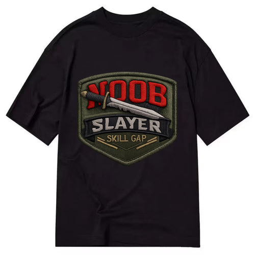 NOOB SLAYER - sword through noob text in red and silver , skill gap - Classic T-shirt